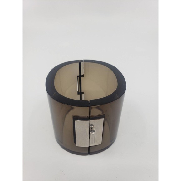 WOMEN'S CELINE LUCITE CUFF SIZE S SILVER HARDWARE 2" DIAMETER BRACELET